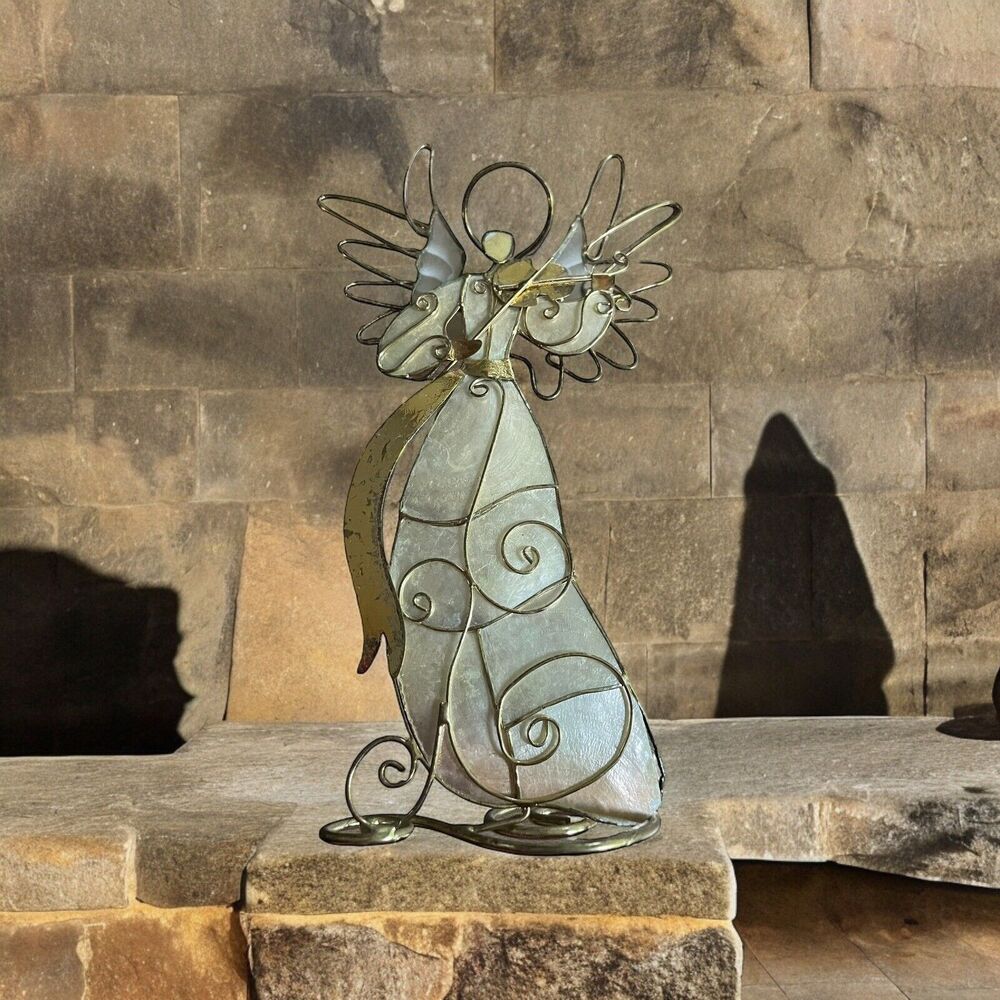 Capiz Shell Angel Sculpture Vintage Decor 11”